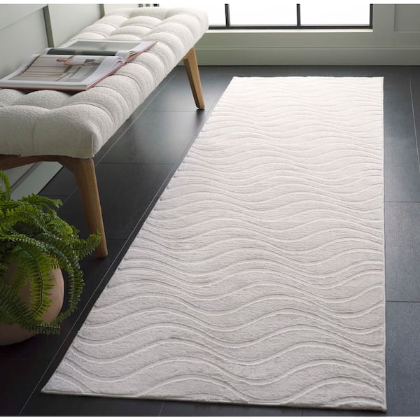 Faux Rabbit Fur 3 ft. x 8 ft. Ivory Coastal Modern Wave Runner Rug