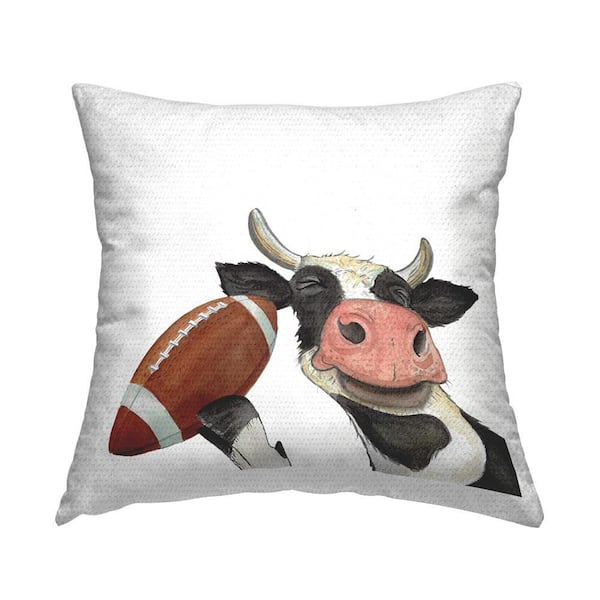 Stupell Industries Cow with Football Outdoor Printed Throw Pillow by Sharon Kuplack