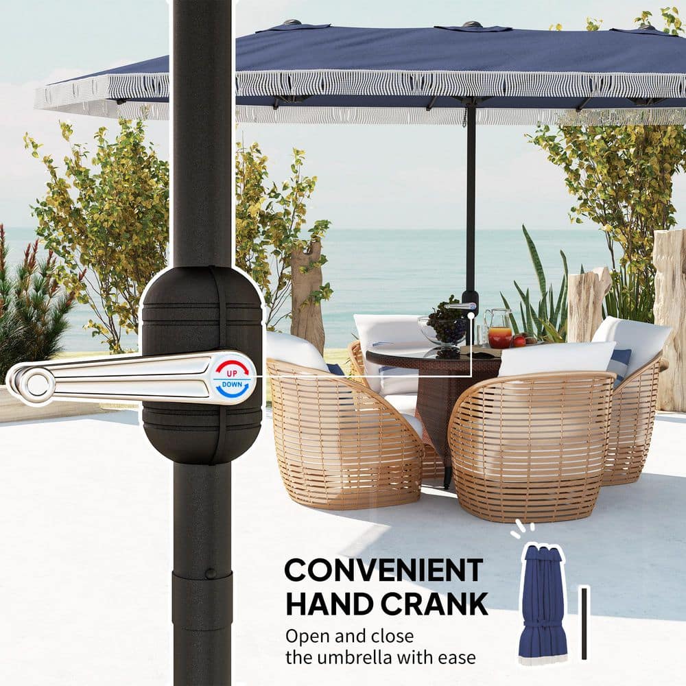 Extra Large Dark Blue Polyester Patio Umbrella with Fringe
