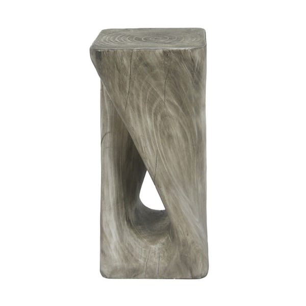 Bulwer Grey Twist Shape Lightweight Concrete Patio Outdoor Side Table with Wood Grain Texture, Accent Table