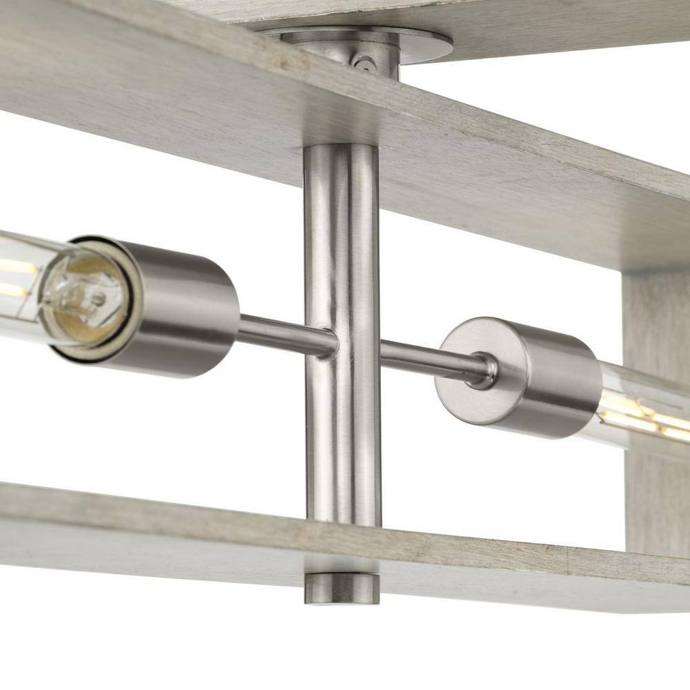 Boundary 4-Light Brushed Nickel and Oak Geometric Chandelier