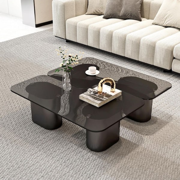 Modern 39 in. Square Black Tempered Glass Coffee Table Rounded Edge with Non-Slip Feet for Living Room