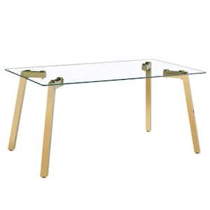 Modern Rectangle Gold Glass 37.8 in. 4-Legs Dining Table Seats for 6
