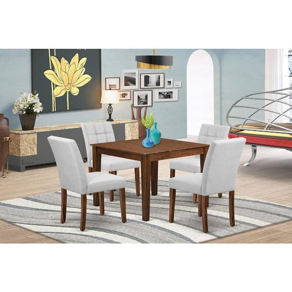East West Furniture 5-Piece Antique Walnut Finish Solid Wood Top - Square Dining Room Set - Seats 4