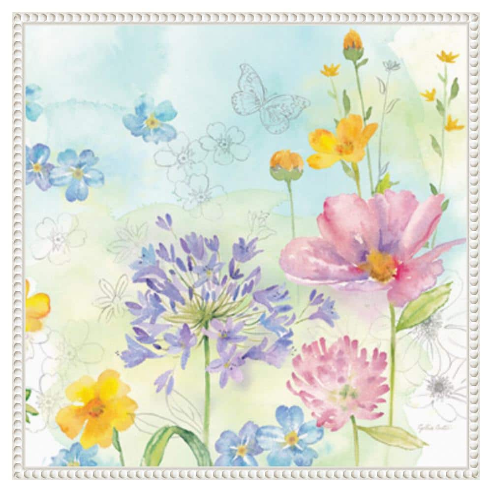 Wildflower Mix II Floral Canvas Art with White Frame