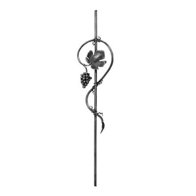 45-1/4 in. x 8-11/16 in. 5/8 in. Round Bar Ornate Floral Grape Center with Scrolls Right Hand Raw Wrought Iron Panel
