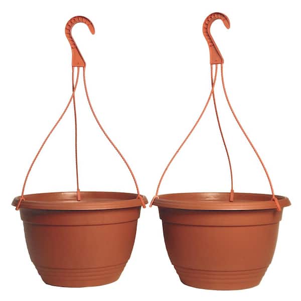 TEKU 12  in. Plastic Terra Cotta Colored Hanging Basket (2 Pack)
