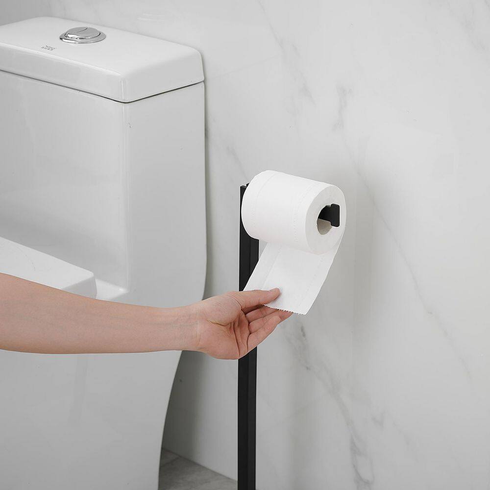 Matte Black Freestanding Toilet Paper Holder with Marble Base