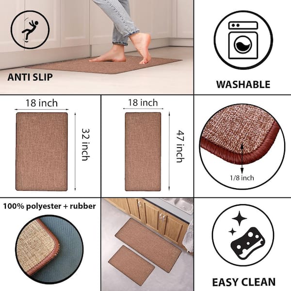 Linen Weave Kitchen Floor Mat Anti-slip Washed Rug Rubber Bottom Natural  Twill Flax Entry Door Long Carpet Oil-resistant Durable