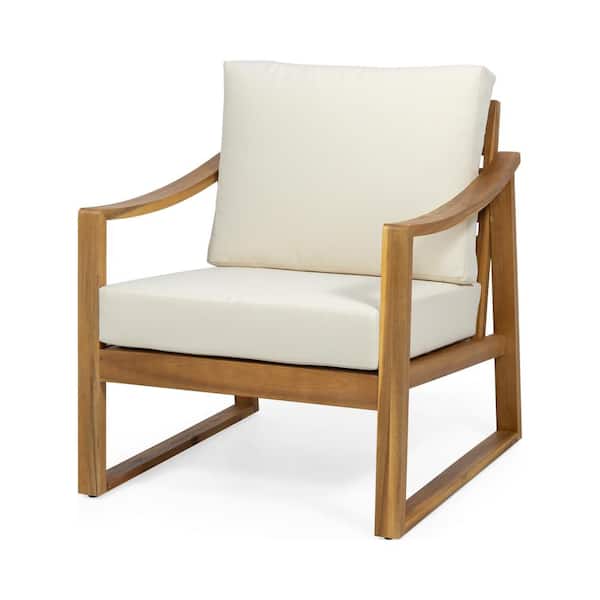 Noble House Barclay Teak Wood Outdoor Patio Lounge Chair with Beige Cushion