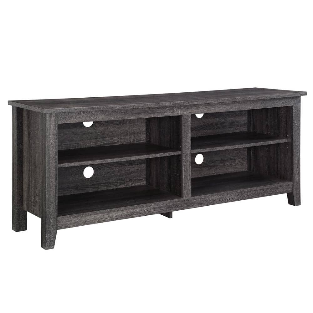Charcoal Gray MDF Contemporary TV Stand with Shelves