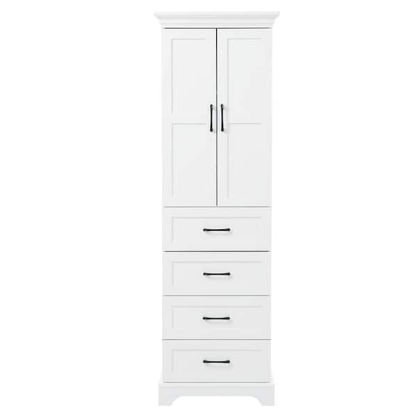 22.6 in. W x 14.9 in. D x 71.6 in. H White Linen Cabinet with 2 Damping-Hinge Doors and 3 Drawers