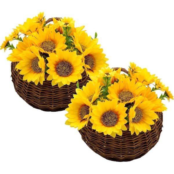 Unbranded 9.3 in. Sunflower Indoor Artificial Wall Decor (Baskets Included) (2- Pack)