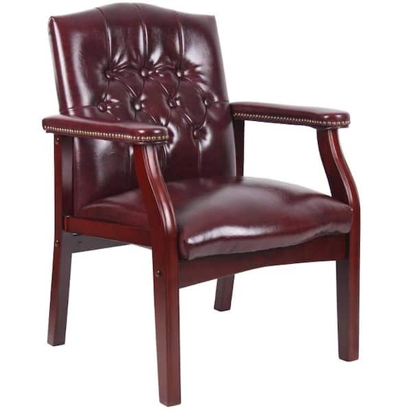 Burgundy Leather Guest Chair Visitor Chair,Ergonomic Office Chair Executive Chair Side Chair with Padded Seat and Arms