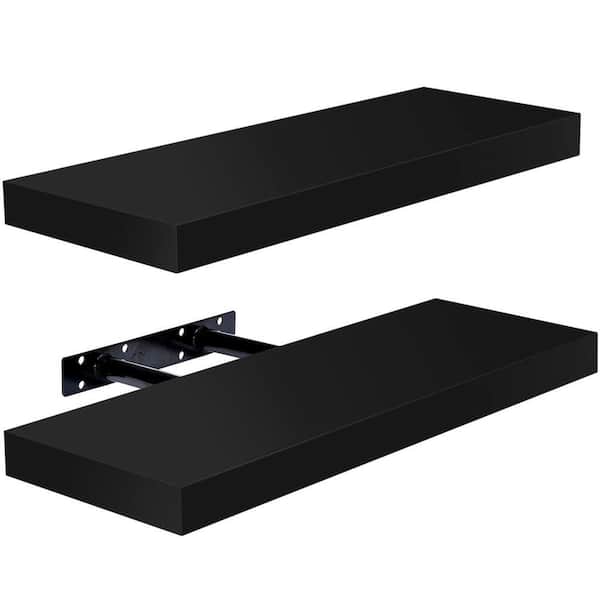 Set of 2 Floating Shelves, Wall Mounted for Home Decor, 16.25 in. W x 5.5 in. D Black Wood Decorative Wall Shelf