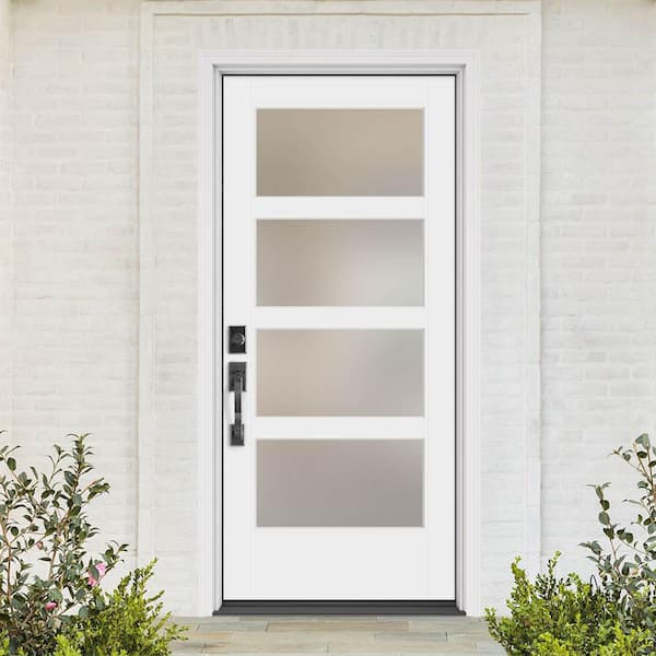 Performance Door System 36 in. x 80 in. VG 4-Lite Right-Hand Inswing Pearl White Smooth Fiberglass Prehung Front Door