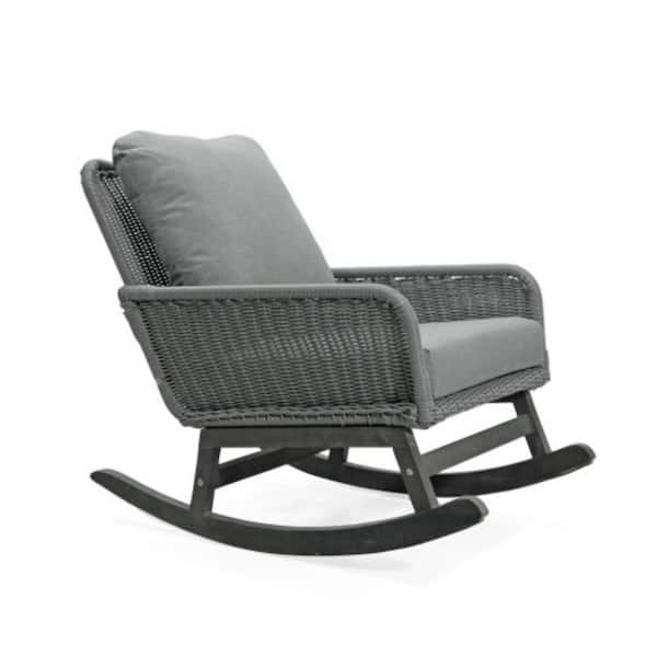 Series Gray Rattan Wood Rocking Outdoor Rocking Chair with CushionGuard Gray Cushion 1Piece