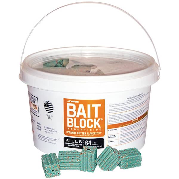 JT Eaton Bait Block Peanut Butter Flavor Anticoagulant Rodenticide for Mice and Rats (Pail of 64)