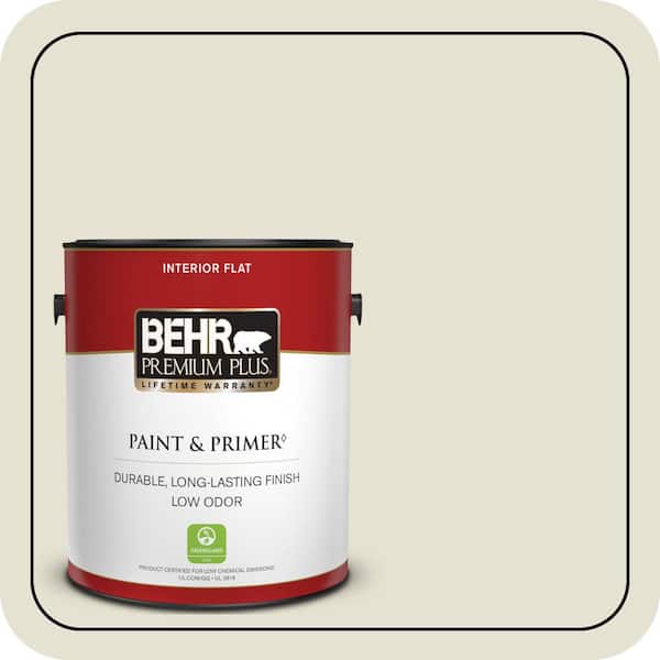 BEHR PREMIUM PLUS 1 gal. #73 Off White Flat Low Odor Interior Paint & Primer