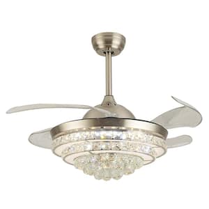 42 in. Indoor Nickel Modern Invisible Retractable Crystal Ceiling Fan with 3 Light Change Integrated LED and Remote