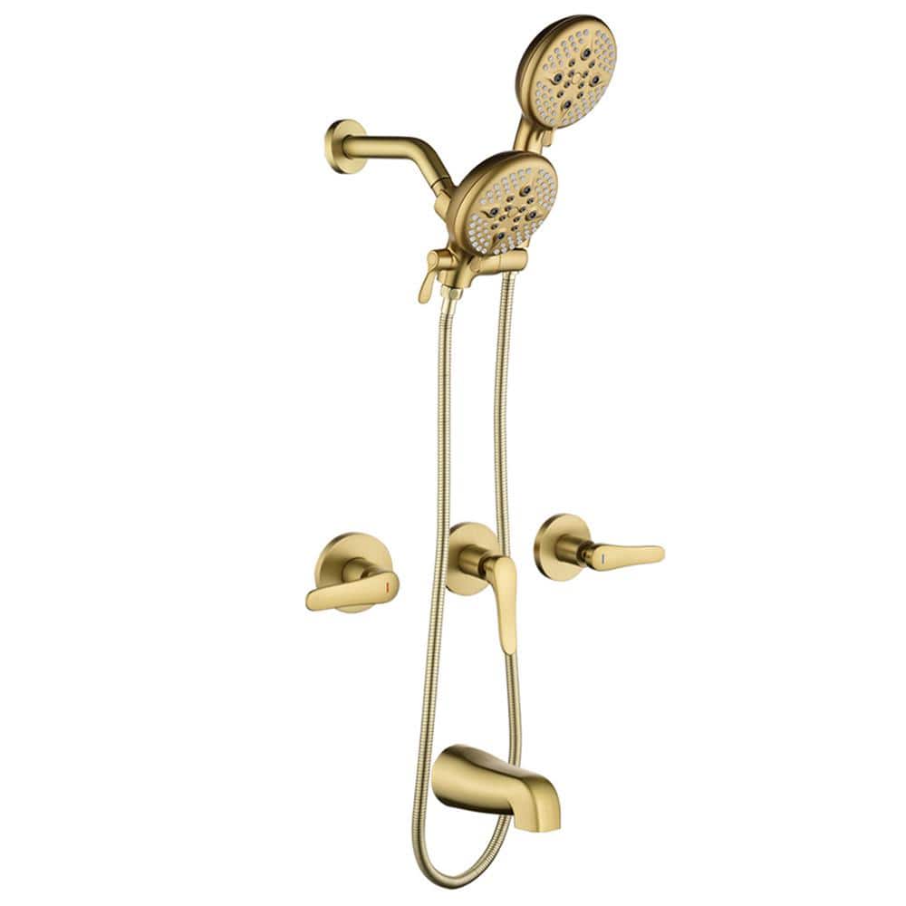 Triple Handle 5-Spray Tub and Shower Faucet 1.8 GPM with Shower Head in Bru