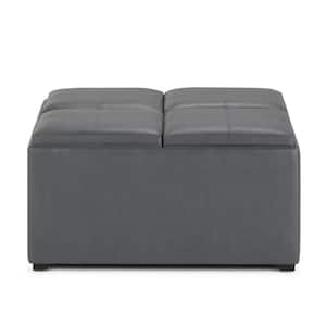 Avalon 35 in. Wide Contemporary Square Coffee Table Storage Ottoman in Stone Grey Vegan Faux Leather