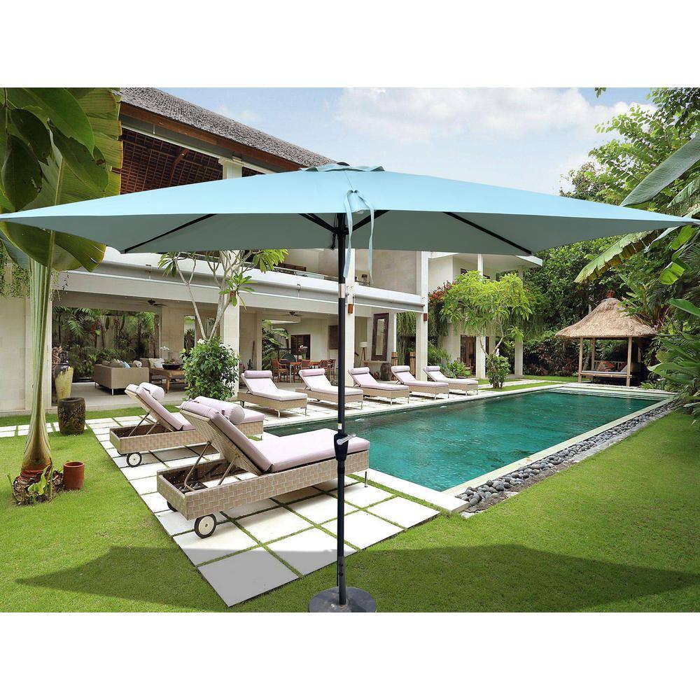 6 ft x 9 ft Outdoor Market Patio Umbrella with Crank and Button, frost gree