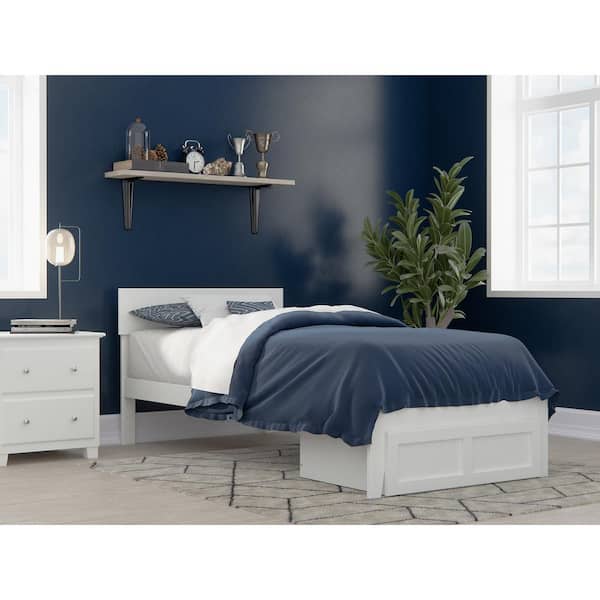 AFI Boston White Twin Extra Long Solid Wood Storage Platform Bed with Foot Drawer