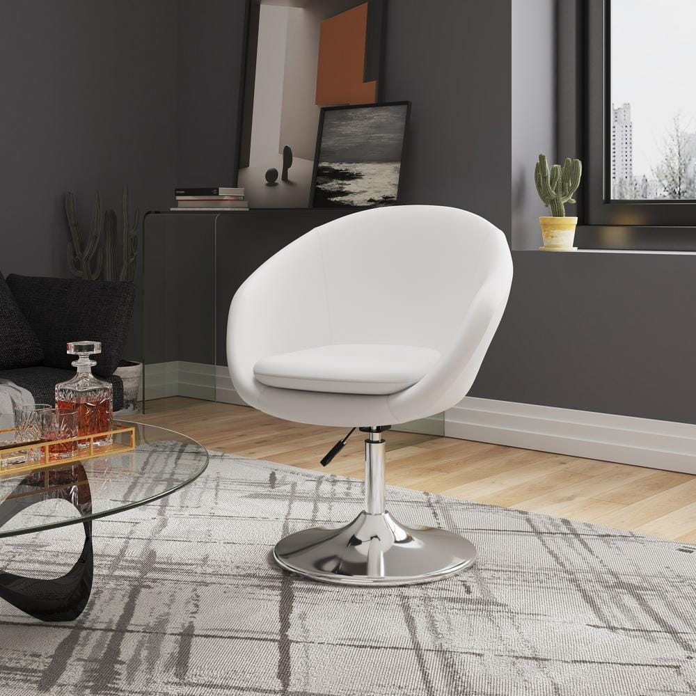 White Faux Leather Swivel Accent Chairs with Chrome Base, Set of 2