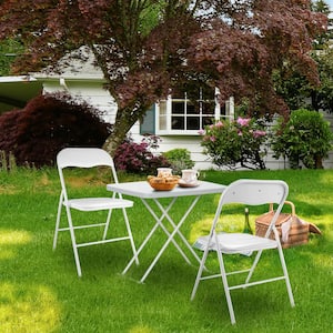 Plastic Outdoor Patio Dining Set Folding Table and Chairs in White (6-Piece)