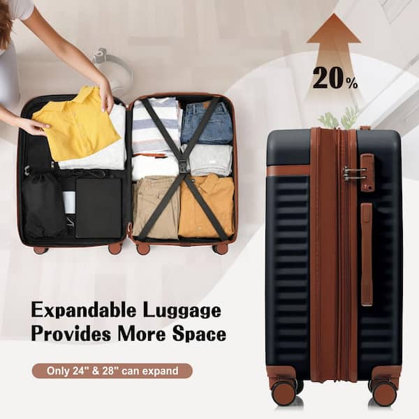 Merax 3-Bags, 3-Piece Black ABS Hardshell Spinner Expandable