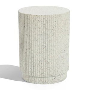 Round Cement Ivory White 17.7 in. H Outdoor Side Table