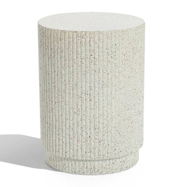 LuxenHome Round Cement Ivory White 17.7 in. H Outdoor Side Table