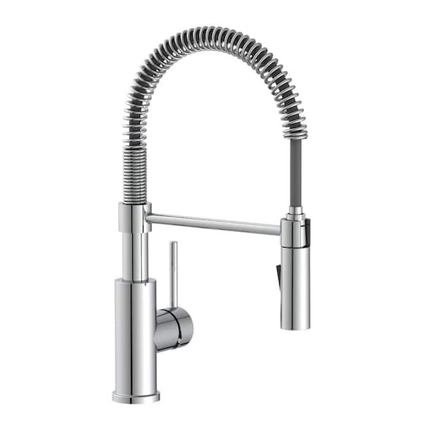 PRIVATE BRAND UNBRANDED Garrick Single-Handle Spring Sprayer Kitchen Faucet with Dual Function Sprayhead in Chrome