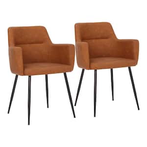Andrew Camel Faux Leather and Black Metal Arm Chair (Set of 2)