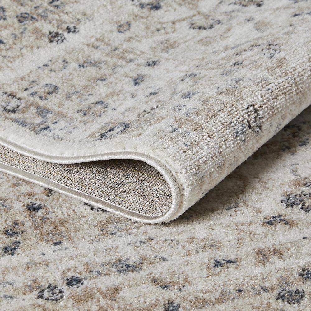 Blue Blossom Border 9' x 12' Synthetic Easy-Care Area Rug