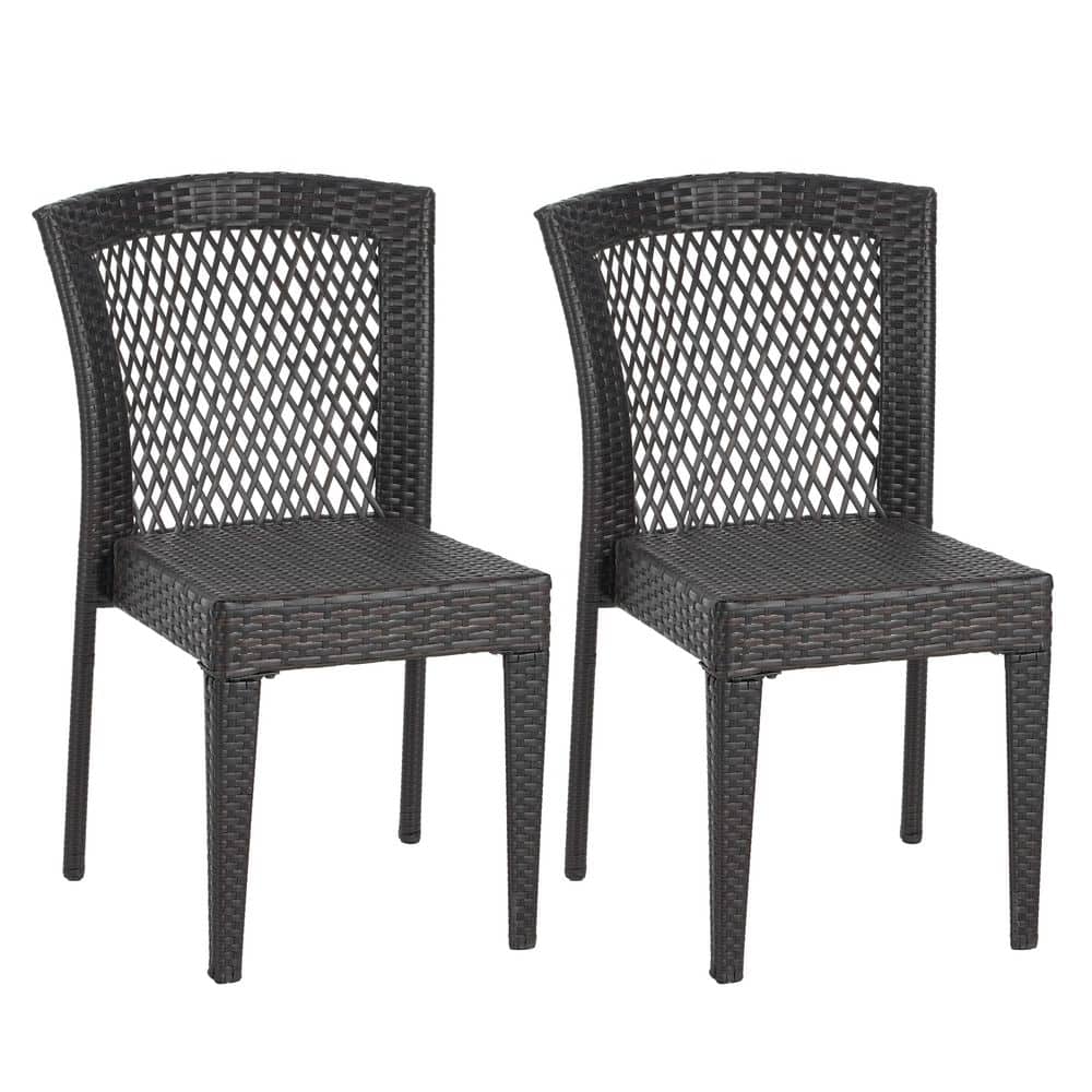 PE Rattan and Steel Frame Outdoor Dining Chair in Brown Set of 2 price history on PriceWatchPro