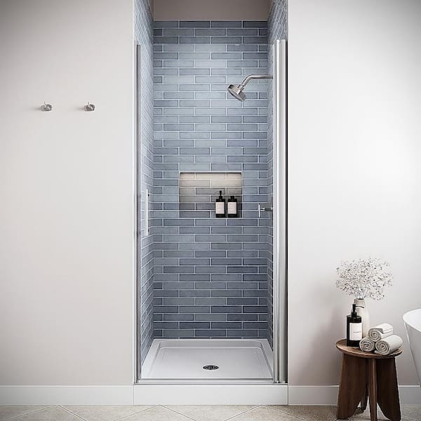 Foglia 34in. Wx 72 in.H Semi-Frameless Pivot Shower Door,CrystalTech Treated 1/4in. Clear Glass,Polished Chrome Hardware