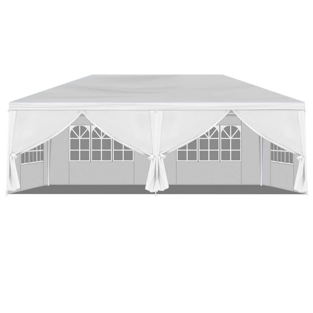 10 ft. x 20 ft. White Wedding Party Tent with 6 Removable Sidewalls, Ground