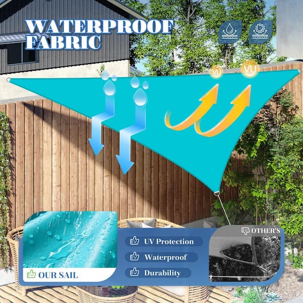 12 ft. x 12 ft. x 12 ft. Waterproof Sun Shade Sail Triangle Canopy Cover UV Blockage for Outdoor Patio, Turquoise