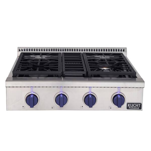 Kucht Professional 30 in. Natural Gas Range CookTop with Sealed Burners in Stainless Steel with Royal Blue Knobs