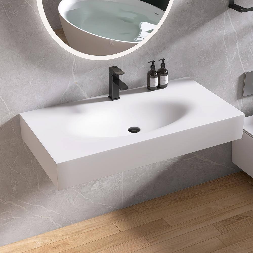 MEDUNJESS 42 in. x 22 in. Solid Surface Wall-Mounted Bathroom Vessel ...