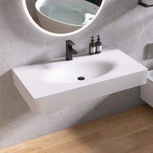 42 in. x 22 in. Solid Surface Wall-Mounted Bathroom Vessel Sink in White with Faucet Hole