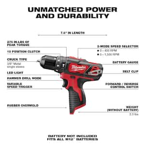 M12 12V Lithium-Ion Cordless 3/8 in. Hammer Drill/Driver (Tool-Only)