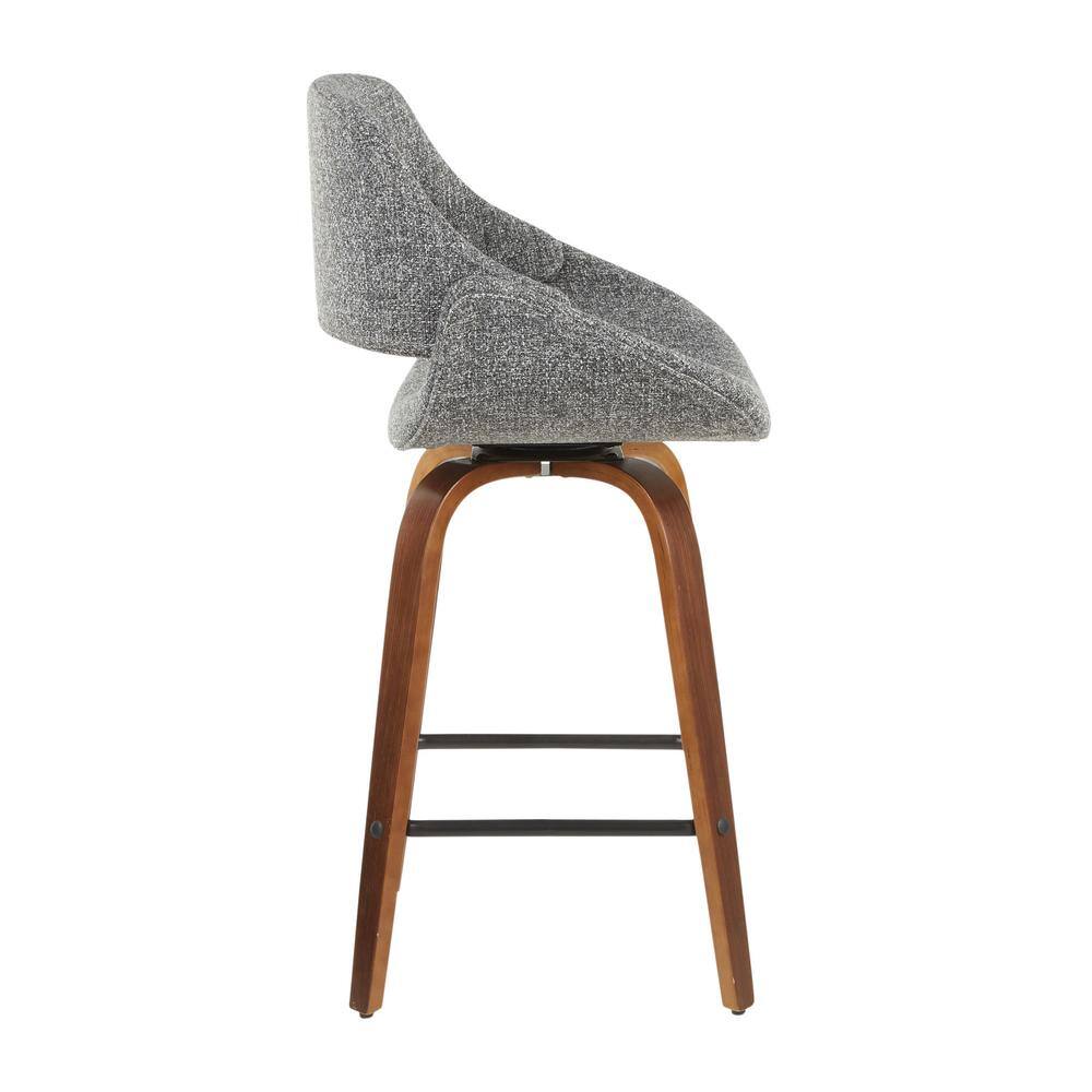 Flared Walnut Gray Swivel Counter Stool, Mid-Century Modern