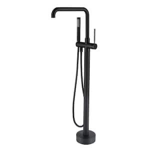 Single-Handle Floor Mounted Freestanding Tub Faucet with Hand Shower in Matte Black