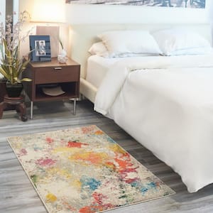 Celestial Ivory/Multicolor 3 ft. x 5 ft. Abstract Contemporary Kitchen Area Rug