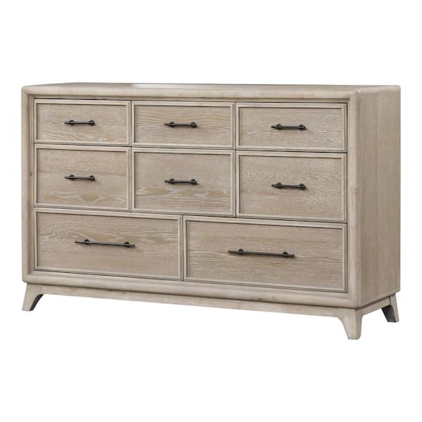 Furniture of America Liston Oak 8-Drawer 64 in. Dresser with Bracketed Feet and Black Metal Handles