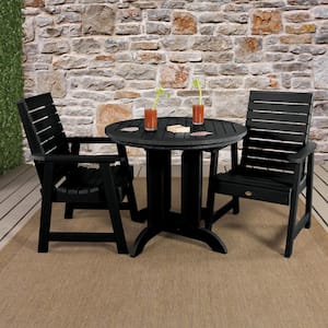 Weatherly Black 3-Piece Recycled Plastic Round Outdoor Dining Set