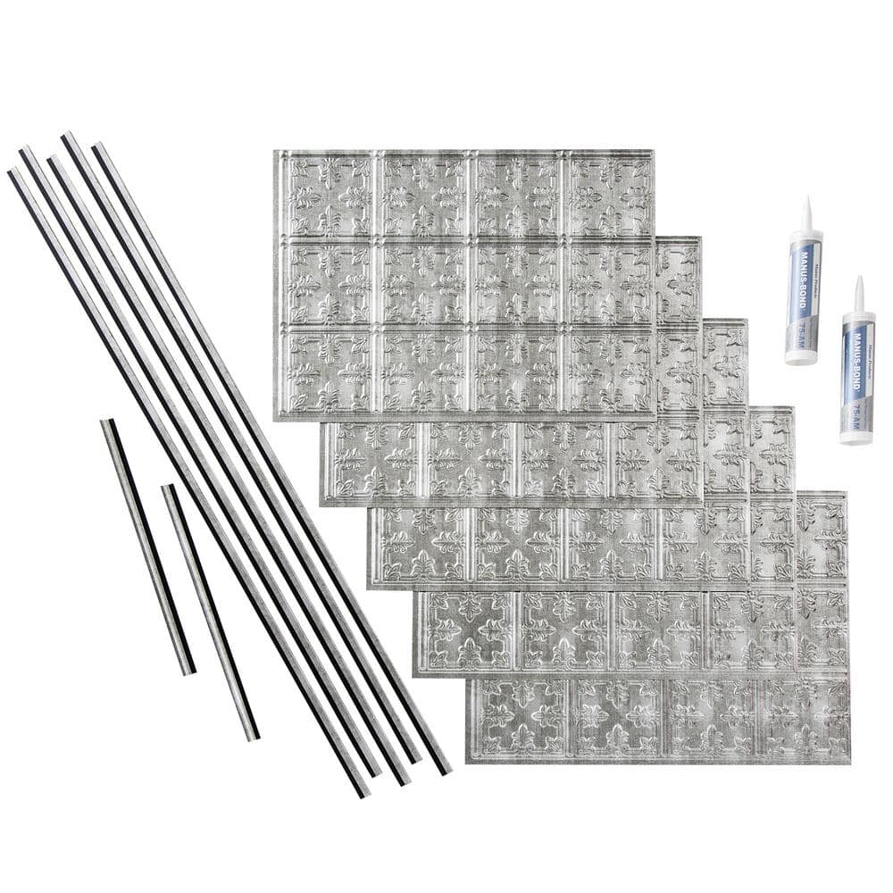 Traditional 10 18 in. x 24 in. Crosshatch Silver Vinyl Decorative Wall Tile Backsplash 15 sq. ft. Kit price history on PriceWatchPro